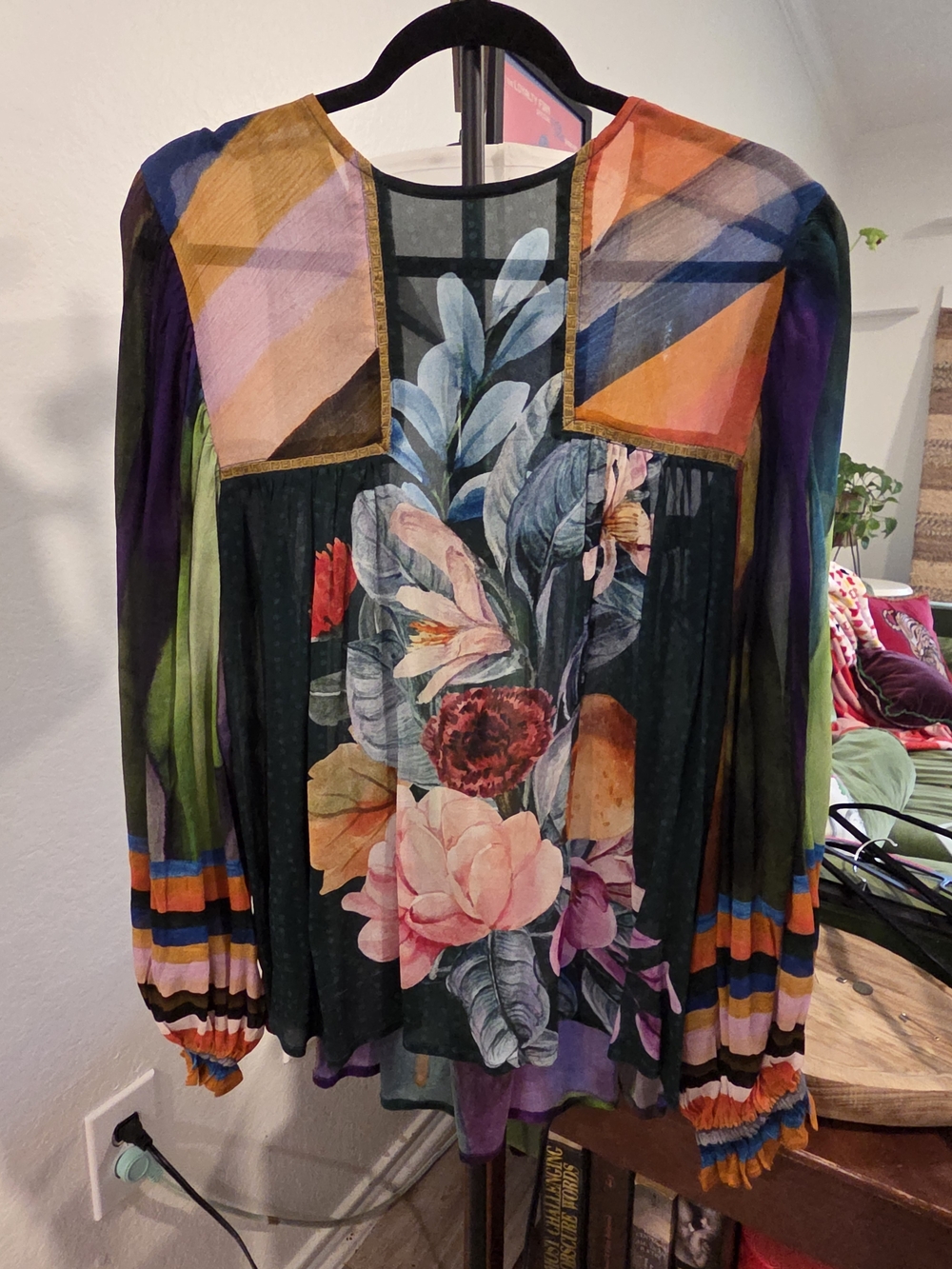 Anthropologie Floral Long-Sleeve Blouse - Printed Pleat Front